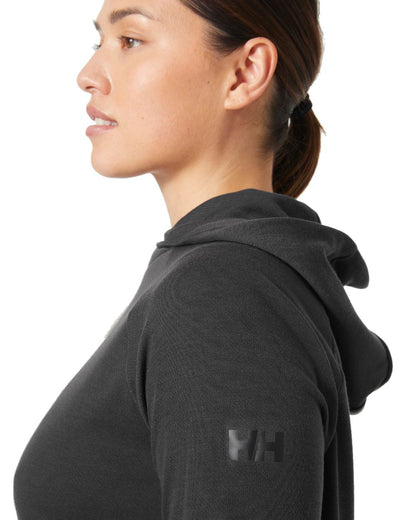 Ebony coloured Helly Hansen Womens Inshore Quick Dry Hoodie on white background 