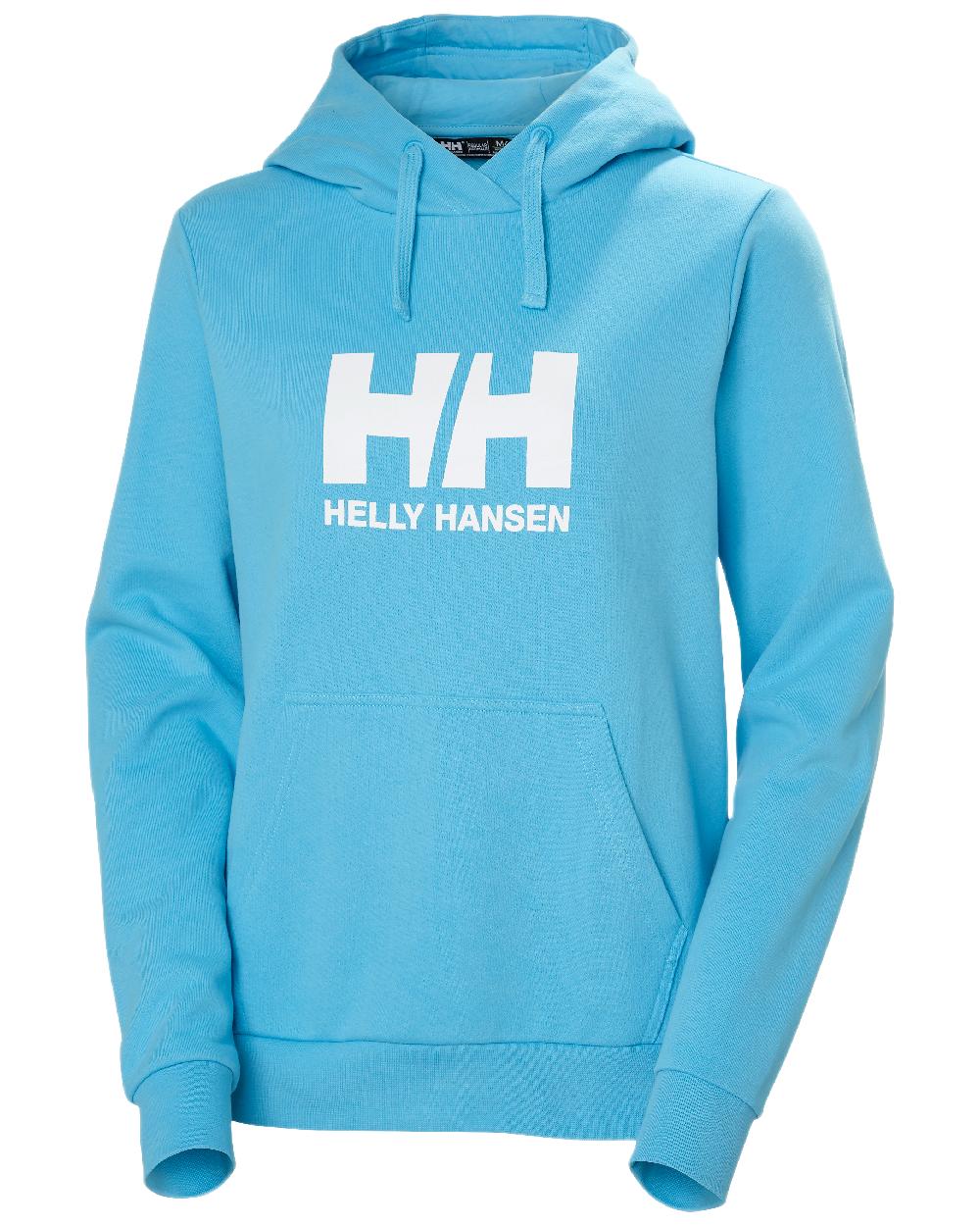 Aqua Coloured Helly Hansen Womens Logo Hoodie 2.0 on White Background