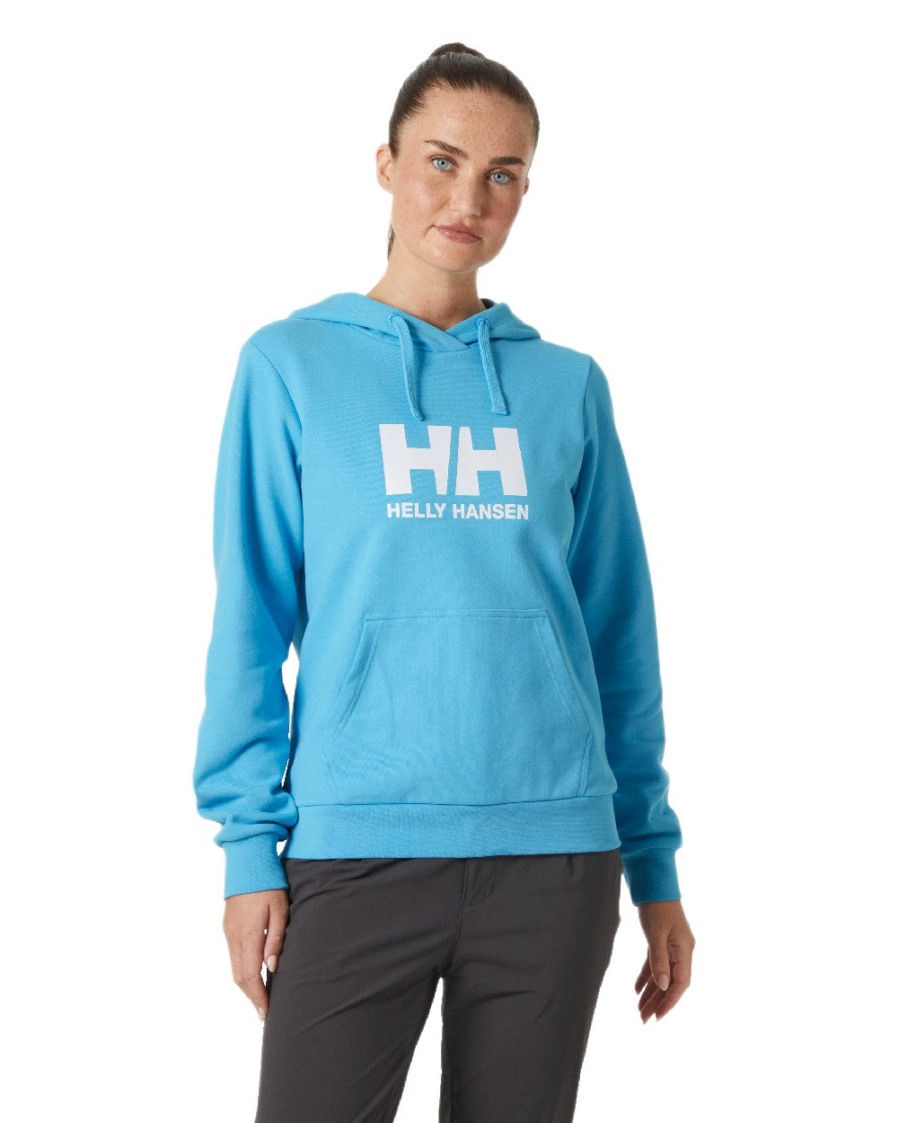 Aqua Coloured Helly Hansen Womens Logo Hoodie 2.0 on White Background