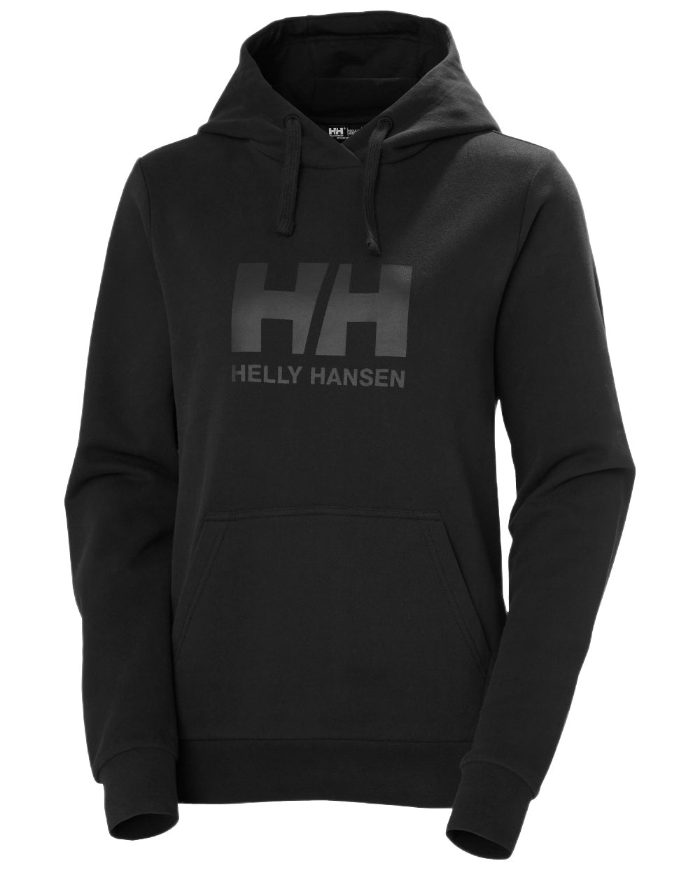 Black Coloured Helly Hansen Womens Logo Hoodie 2.0 on White Background
