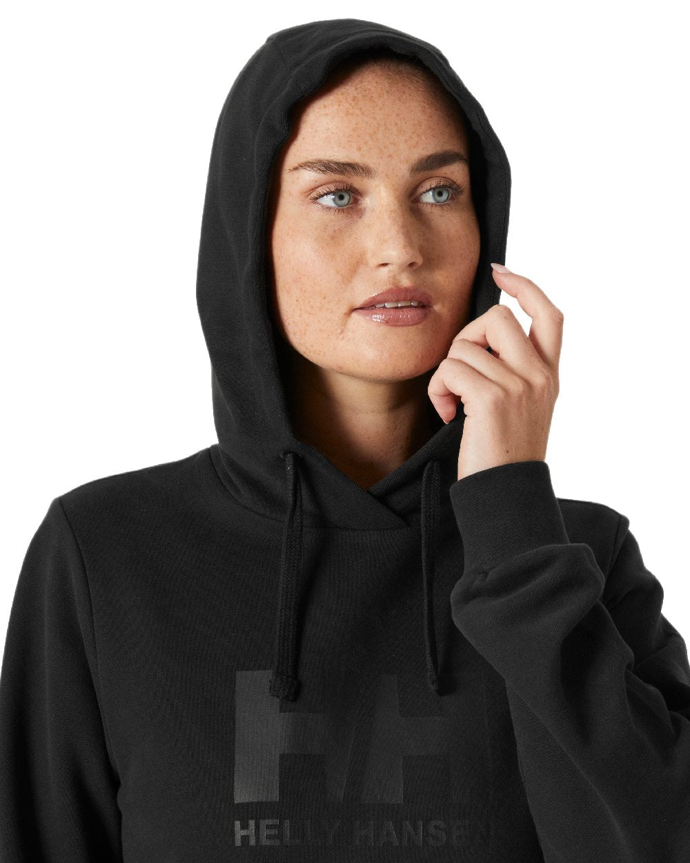 Black Coloured Helly Hansen Womens Logo Hoodie 2.0 on White Background