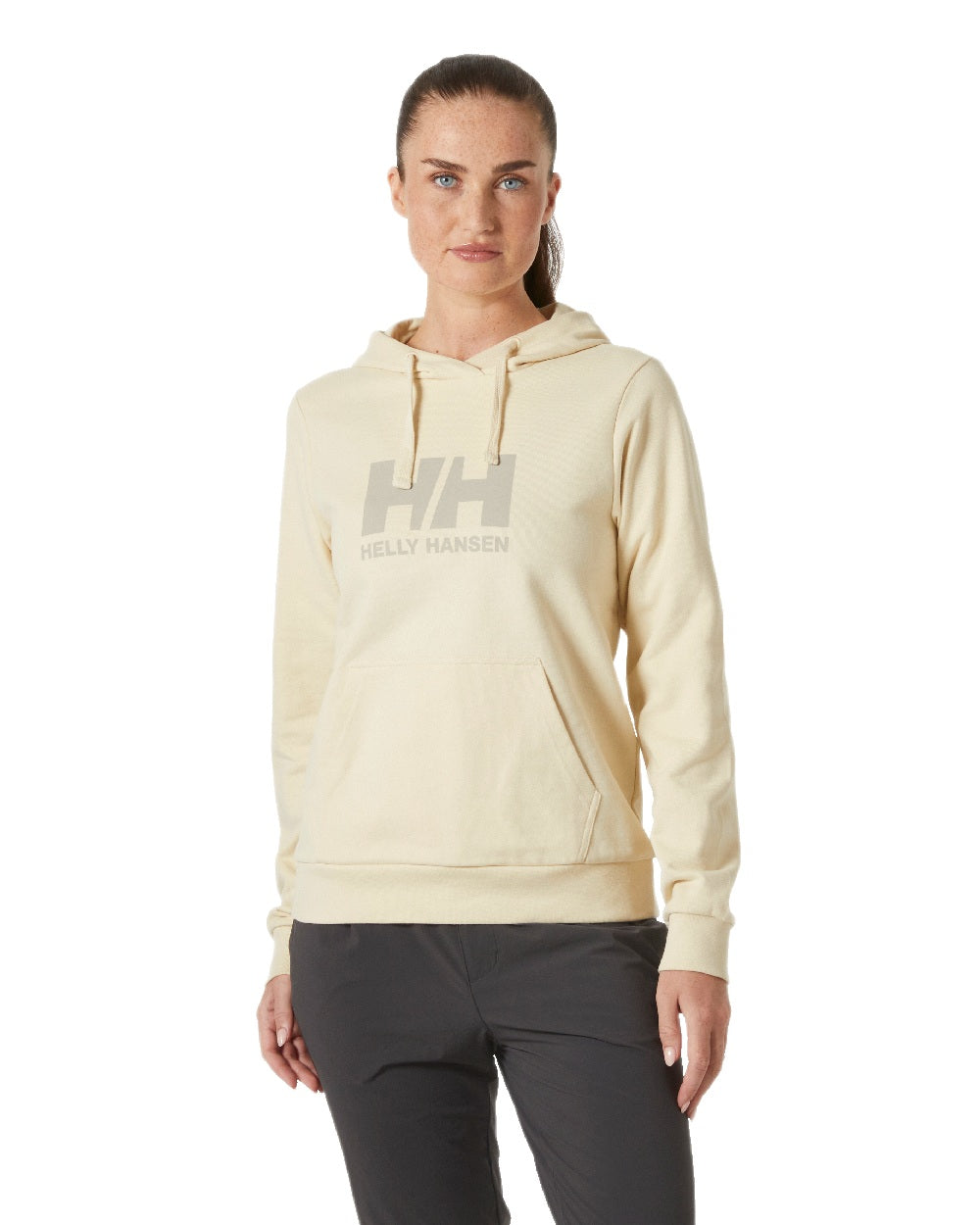 Cream Coloured Helly Hansen Womens Logo Hoodie 2.0 on White Background