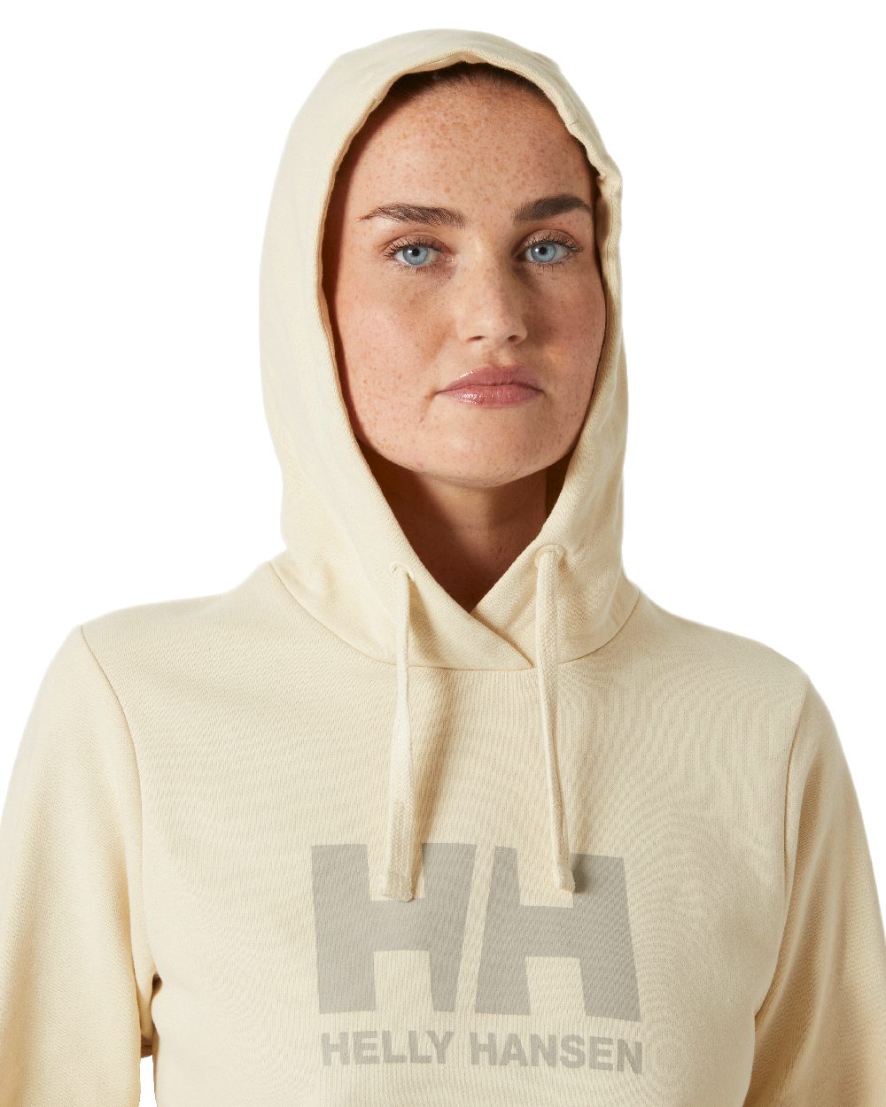 Cream Coloured Helly Hansen Womens Logo Hoodie 2.0 on White Background