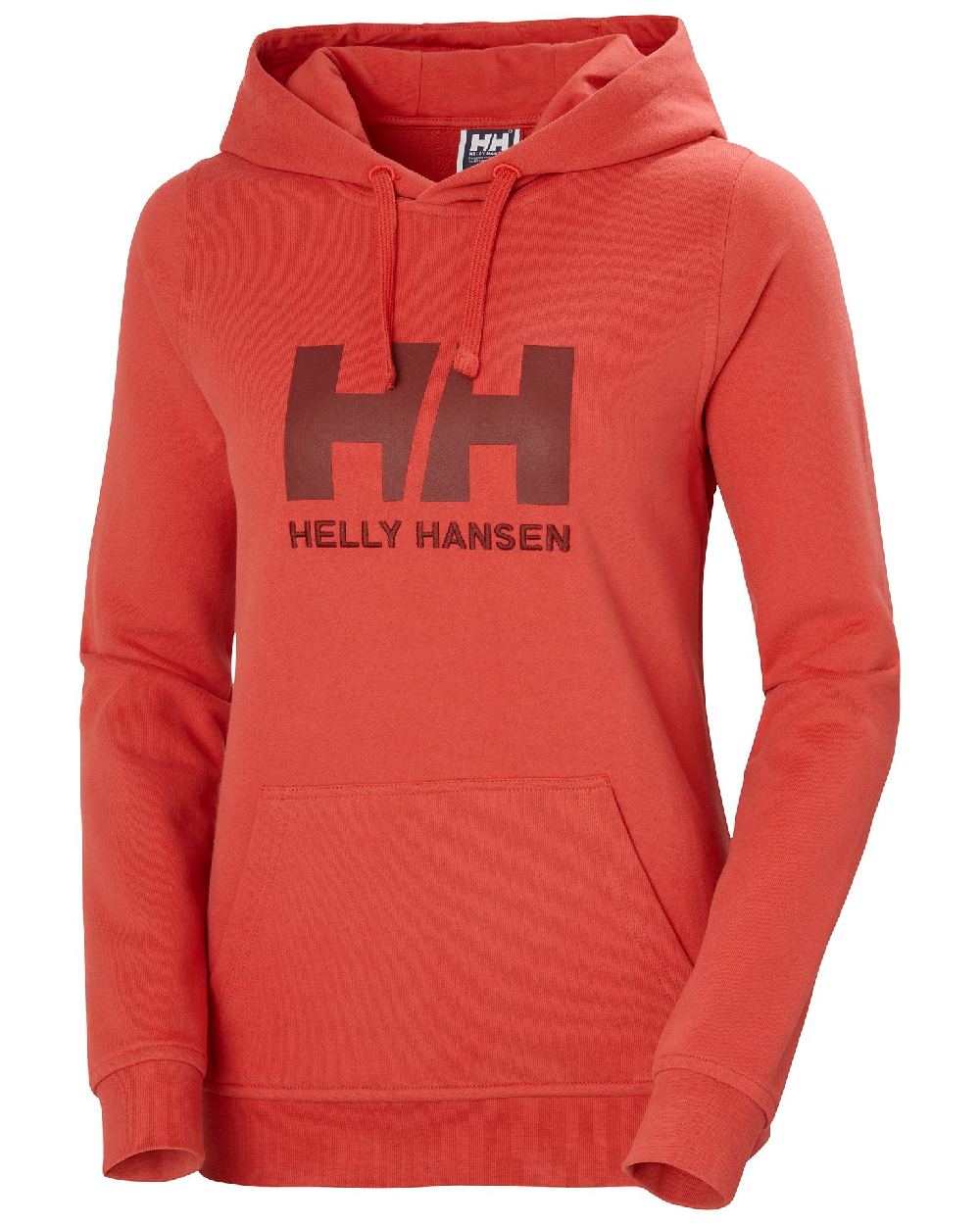 Poppy Red coloured Helly Hansen Womens Logo Hoodie on white background 