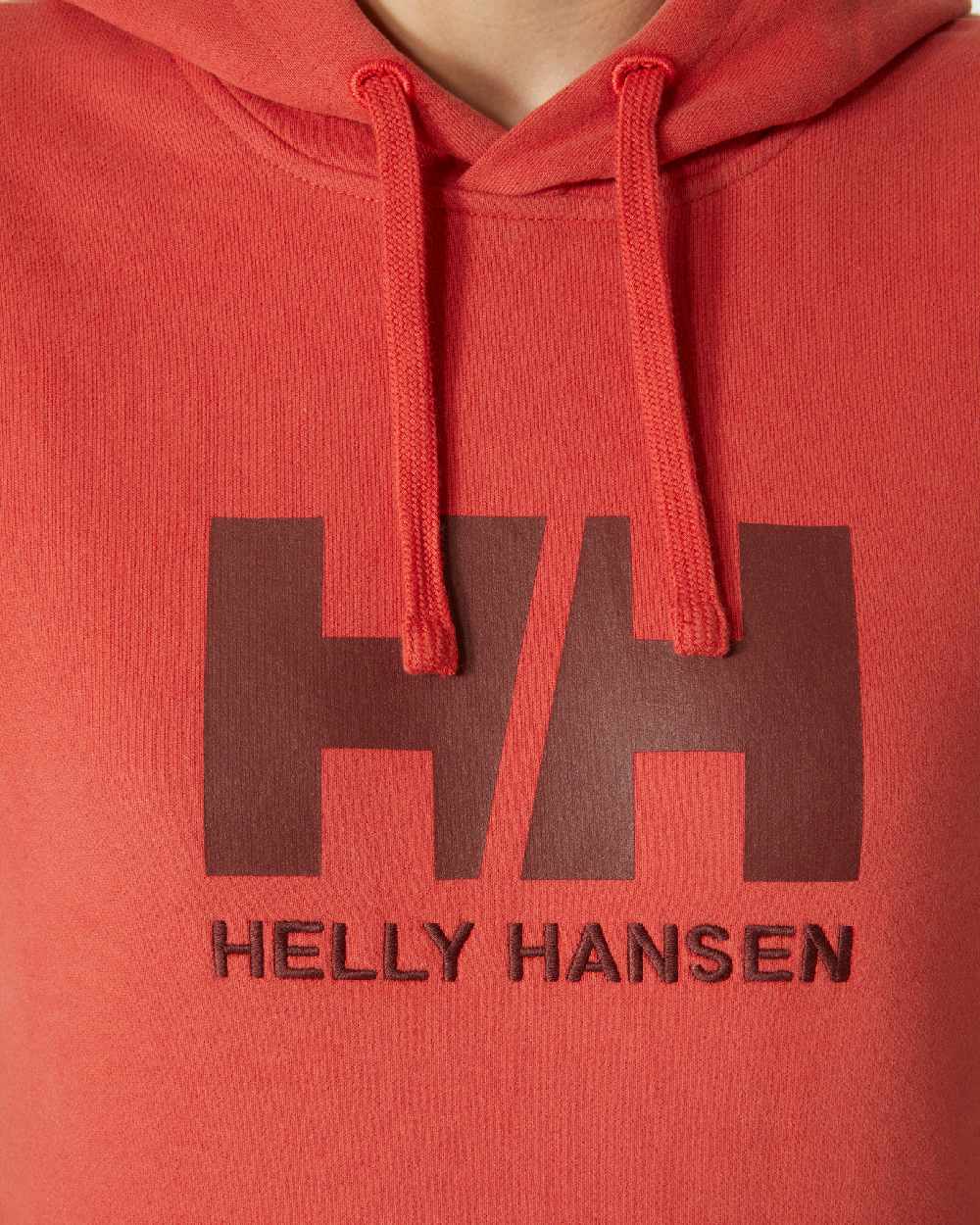 Poppy Red coloured Helly Hansen Womens Logo Hoodie on white background 