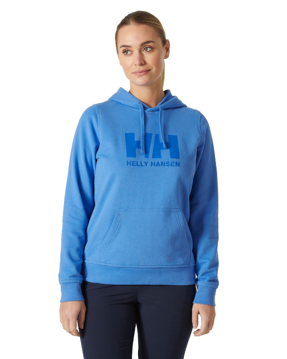 Ultra Blue coloured Helly Hansen Womens Logo Hoodie on white background 