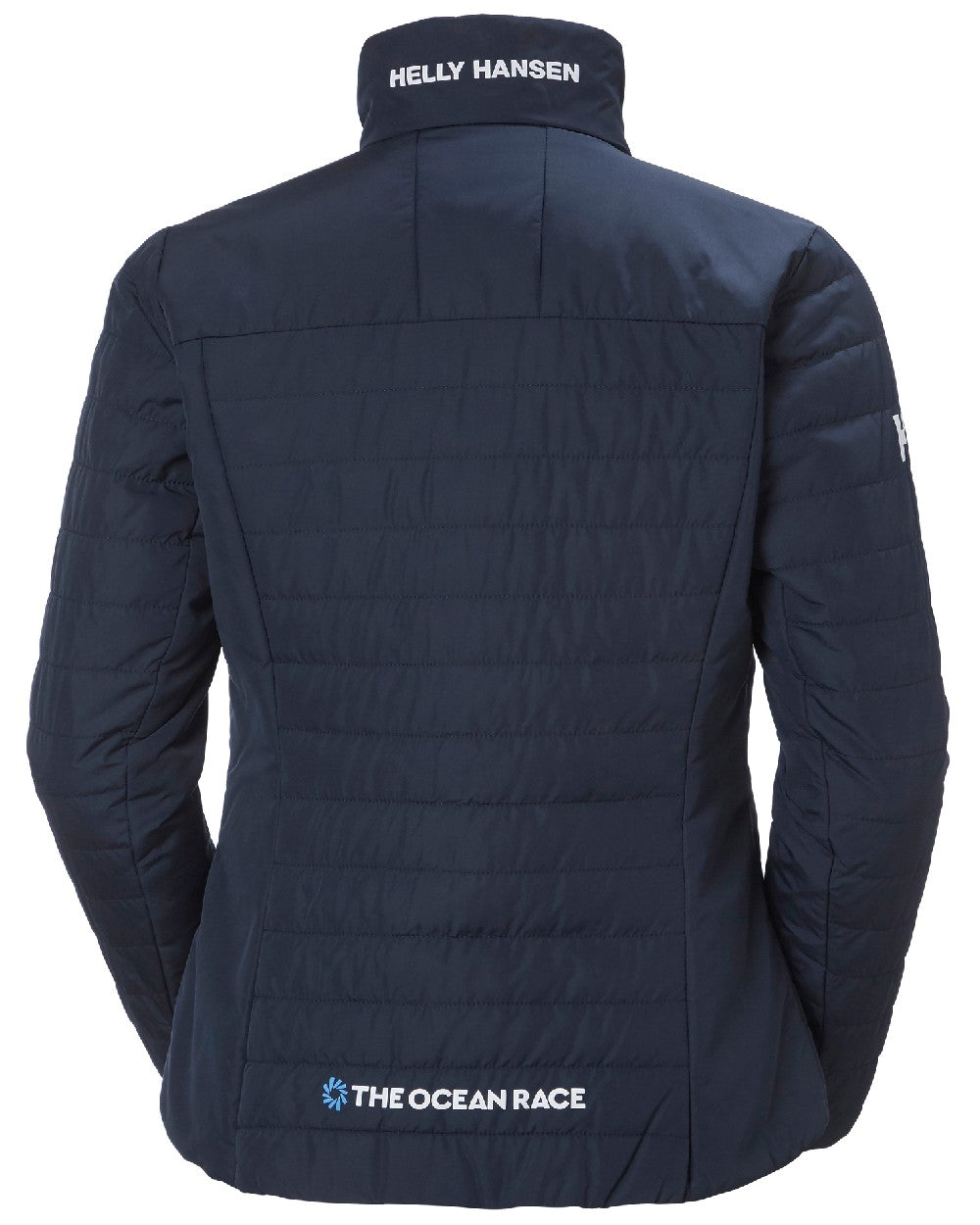 Navy coloured Helly Hansen Womens Ocean Race Insulated Jacket on white background 