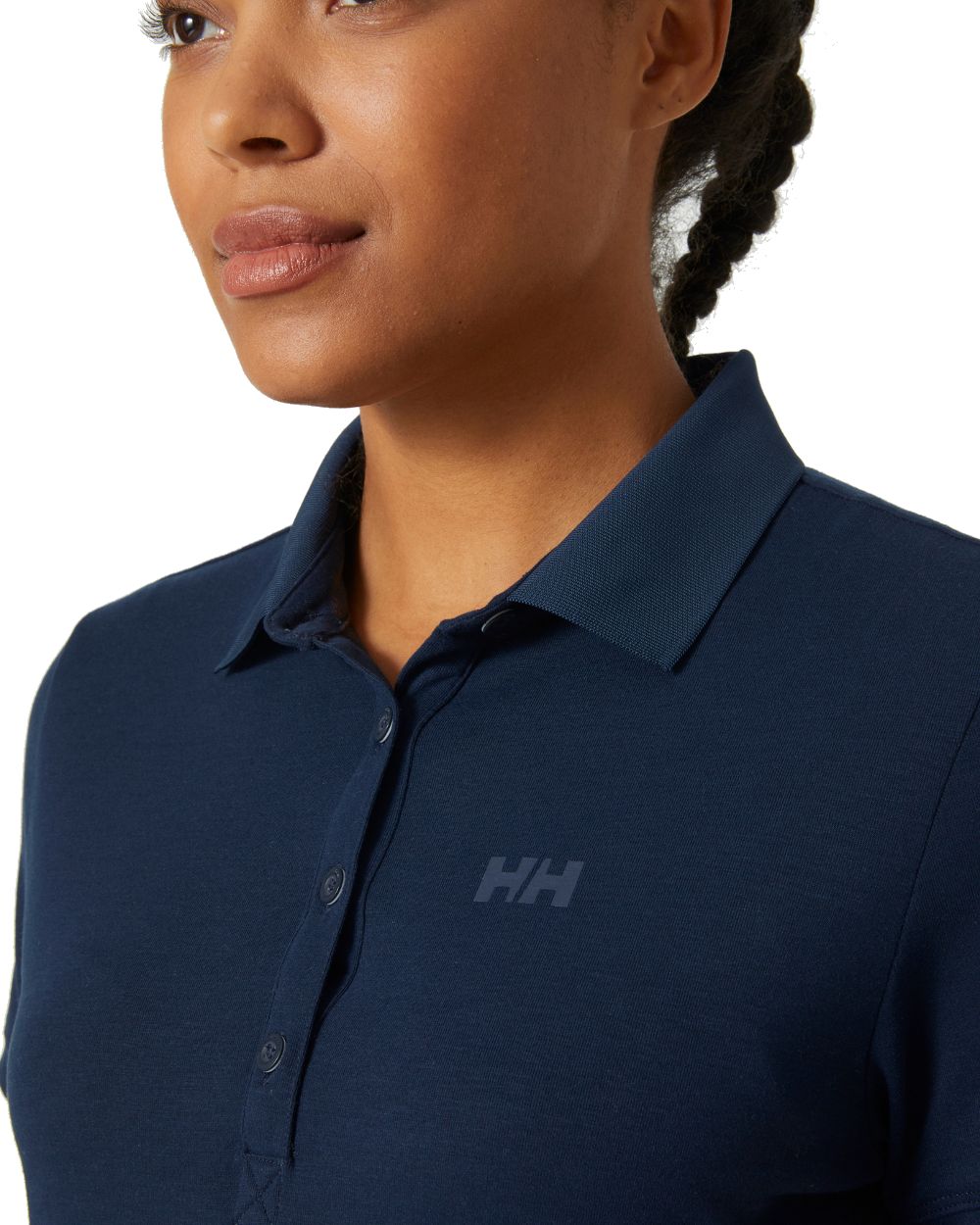 Navy coloured Helly Hansen Womens Siren Quick Dry Polo T-shirt on white background
