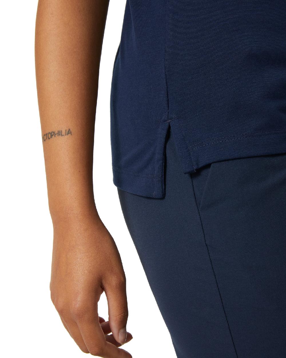 Navy coloured Helly Hansen Womens Siren Quick Dry Polo T-shirt on white background