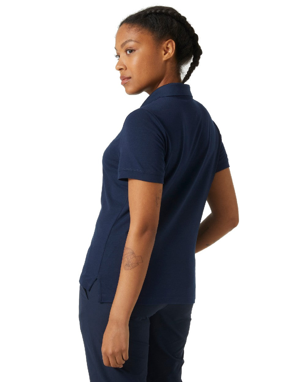 Navy coloured Helly Hansen Womens Siren Quick Dry Polo T-shirt on white background