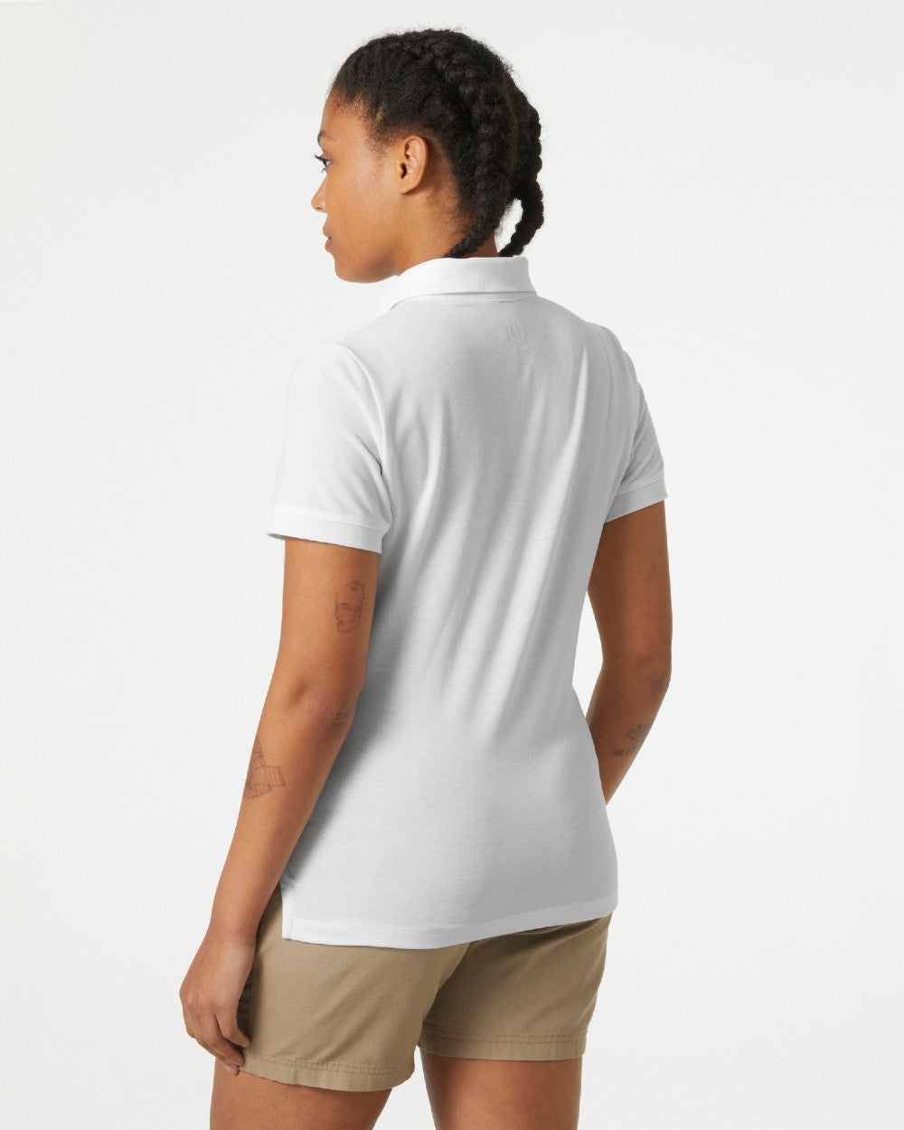 White coloured Helly Hansen Womens Siren Quick Dry Polo T-shirt on grey background
