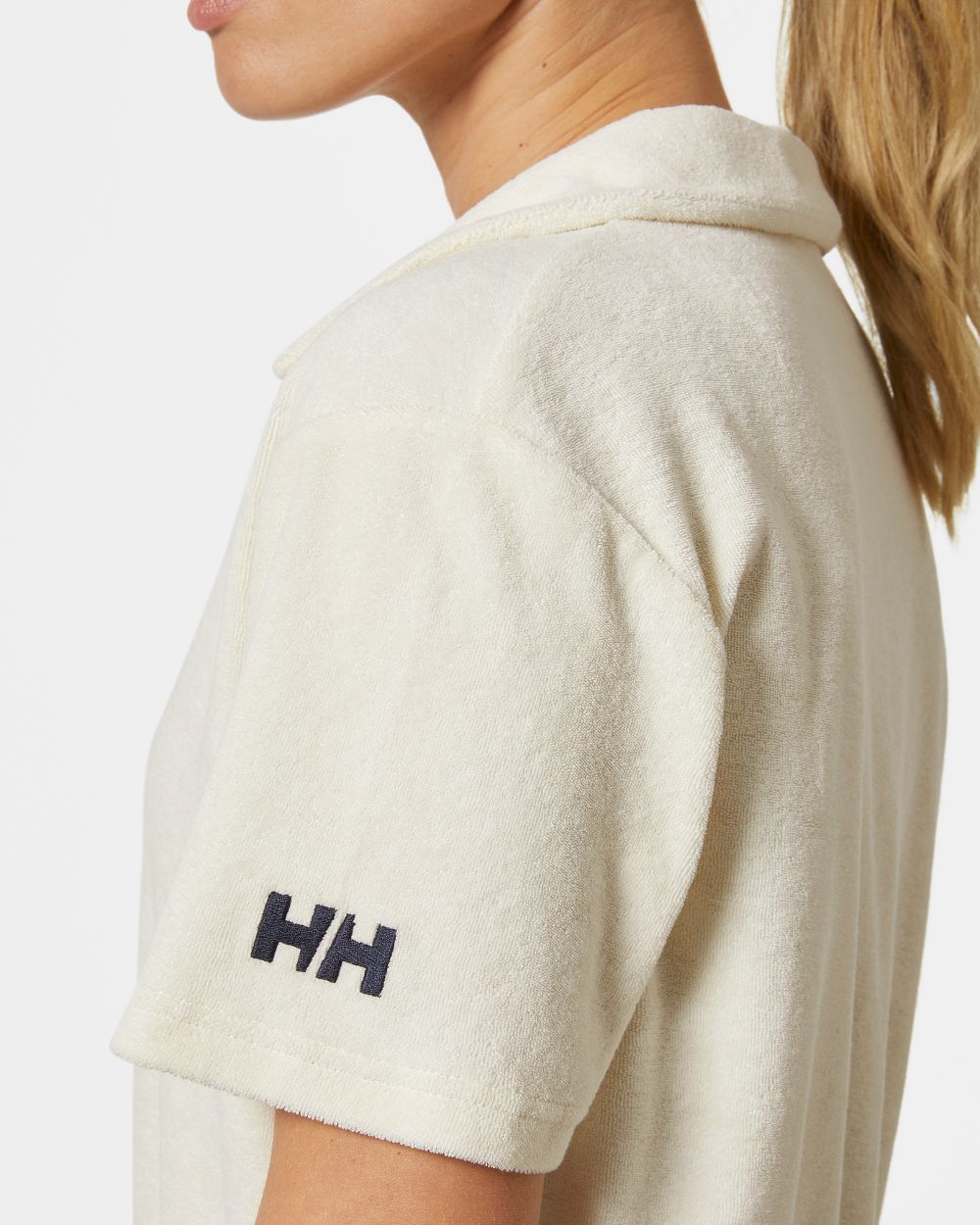 Snow coloured Helly Hansen Womens Siren Towelling Dress on grey background