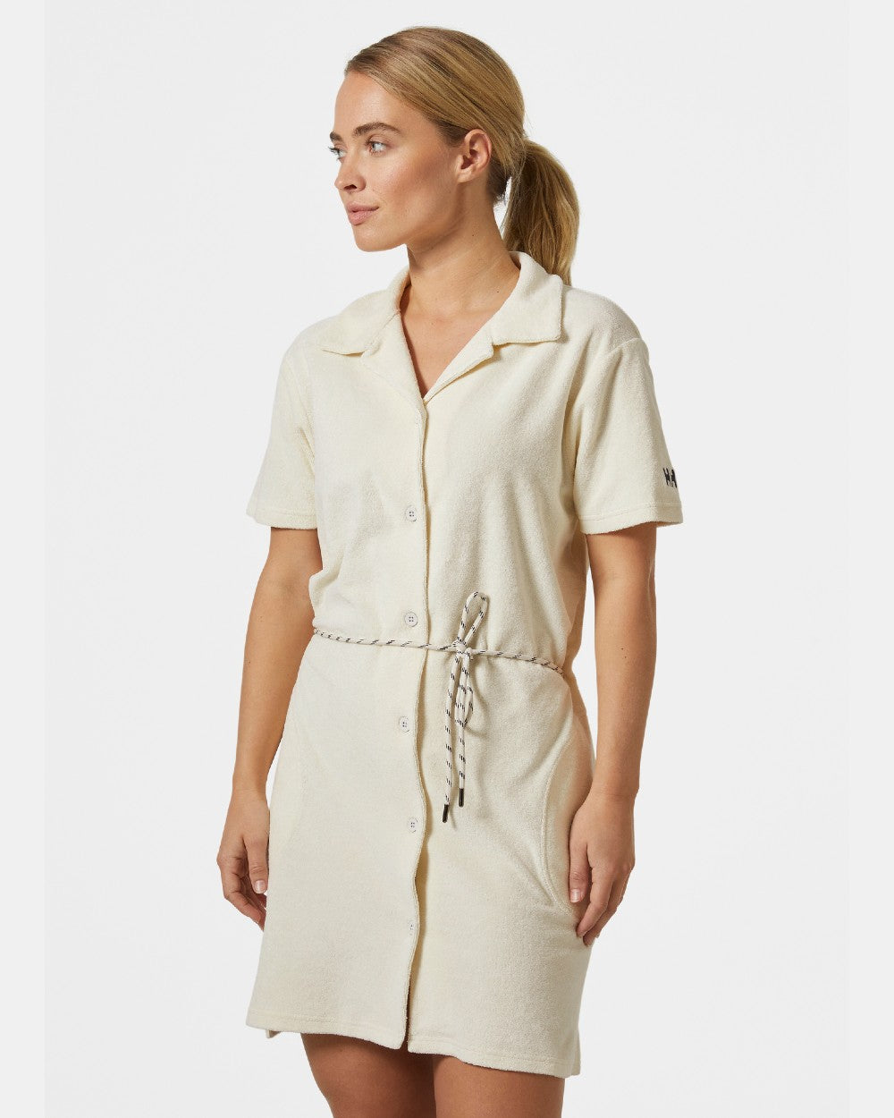 Snow coloured Helly Hansen Womens Siren Towelling Dress on grey background