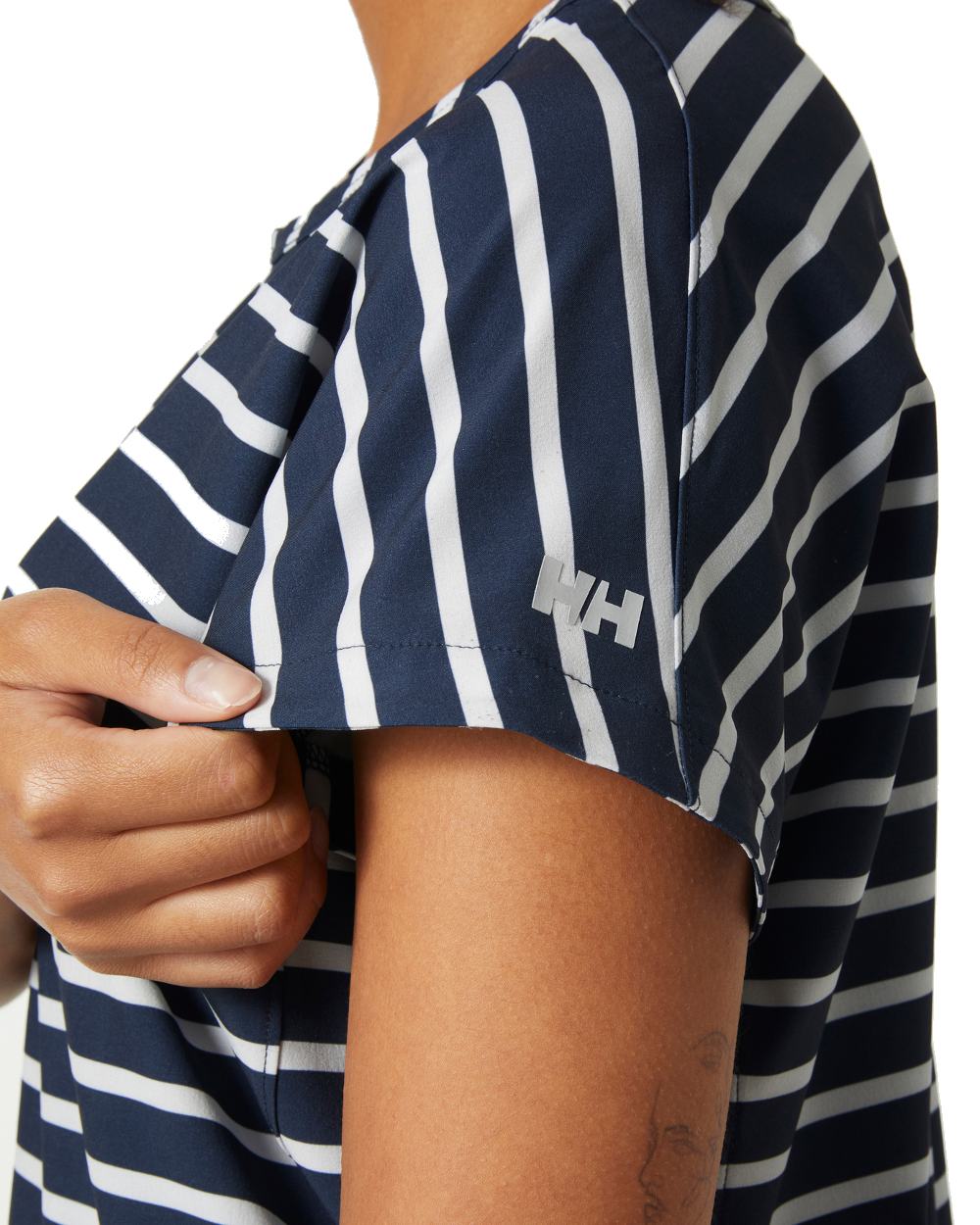 Navy Stripe coloured Helly Hansen Womens Thalia Summer Top on white background 