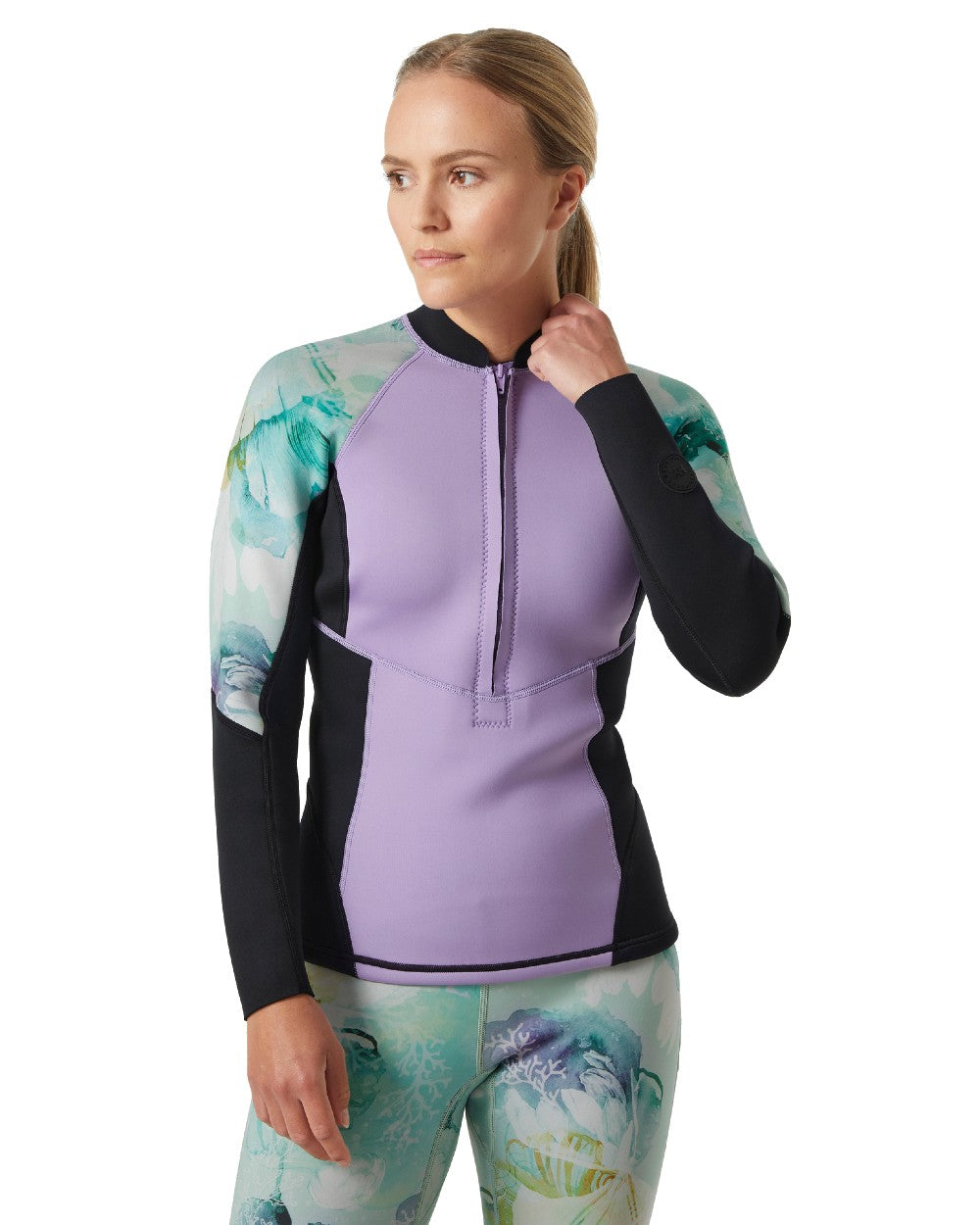 Jade Esra coloured Helly Hansen Womens Waterwear Half Zip Jacket on white background