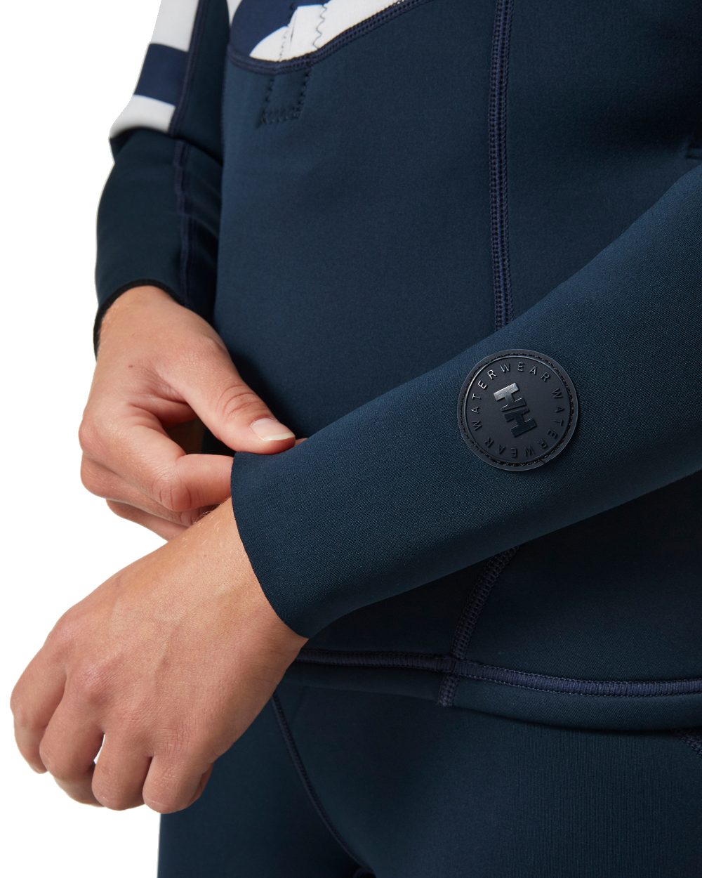 Navy Stripe coloured Helly Hansen Womens Waterwear Half Zip Jacket on white background