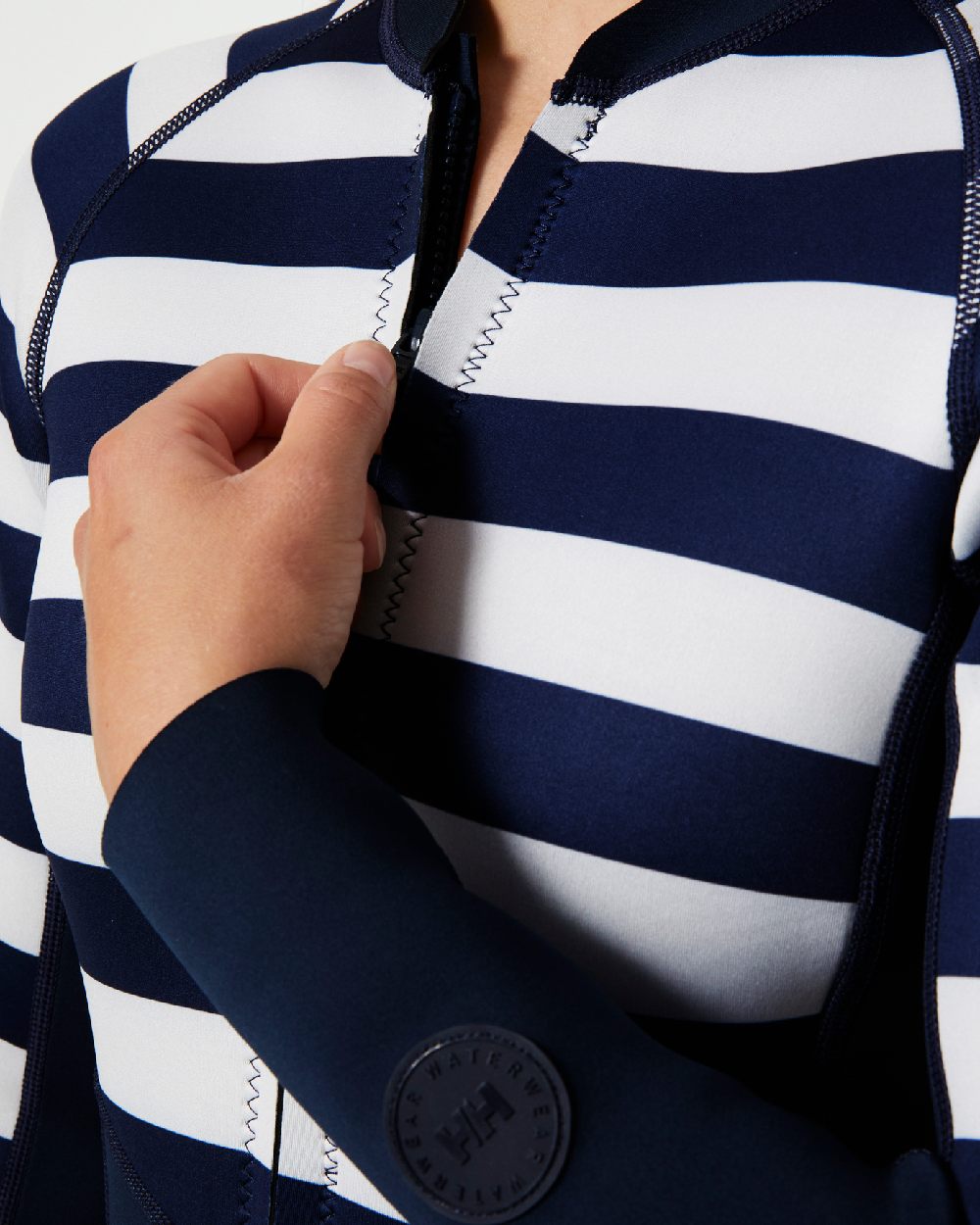 Navy Stripe coloured Helly Hansen Womens Waterwear Long Sleeve Wetsuit on white background 