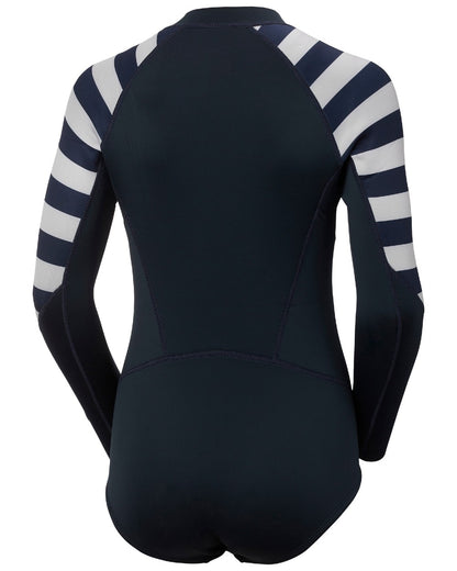 Navy Stripe coloured Helly Hansen Womens Waterwear Long Sleeve Wetsuit on white background 