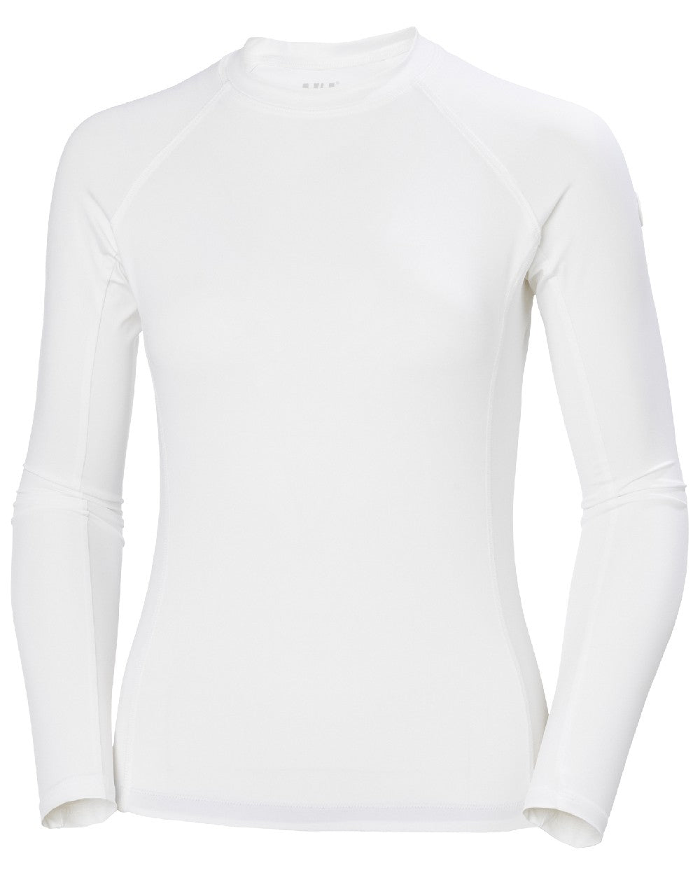 White coloured Helly Hansen Womens Waterwear Rashguard on white background 