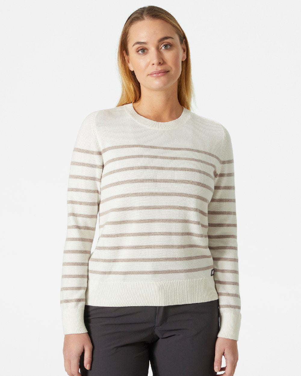Snow coloured Helly Hansen Womens Molene Wool Sweater on grey background 