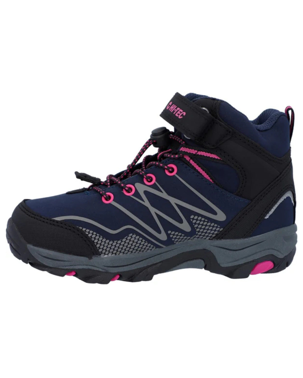 Navy Coloured Hi-Tec Childrens Blackout Mid Boots On A White Background