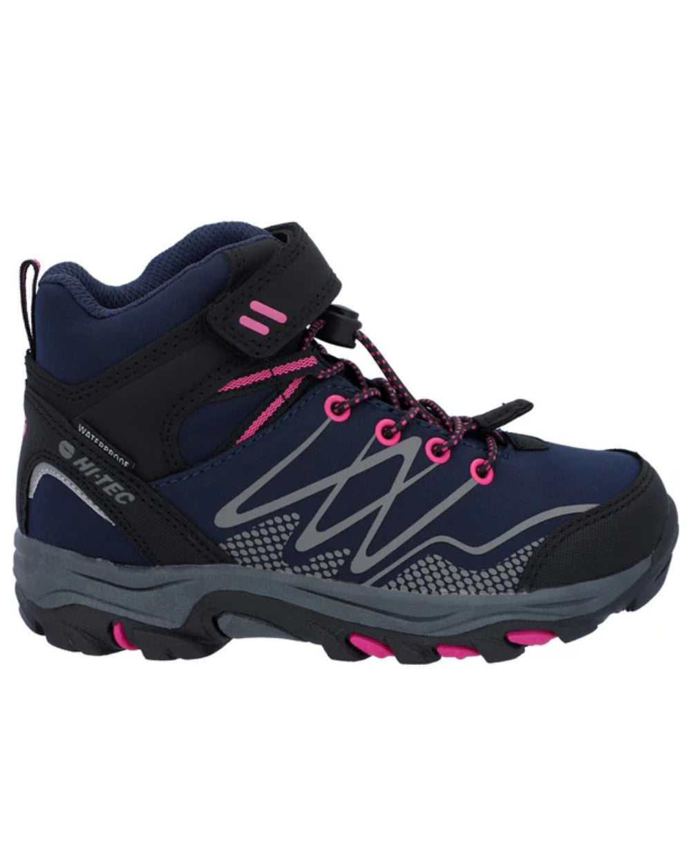 Navy Coloured Hi-Tec Childrens Blackout Mid Boots On A White Background