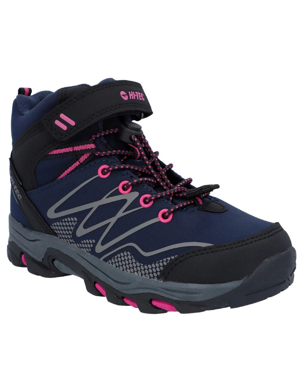 Navy Coloured Hi-Tec Childrens Blackout Mid Boots On A White Background