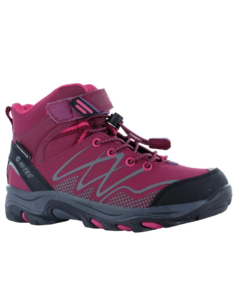 Pink Coloured Hi-Tec Childrens Blackout Mid Boots On A White Background