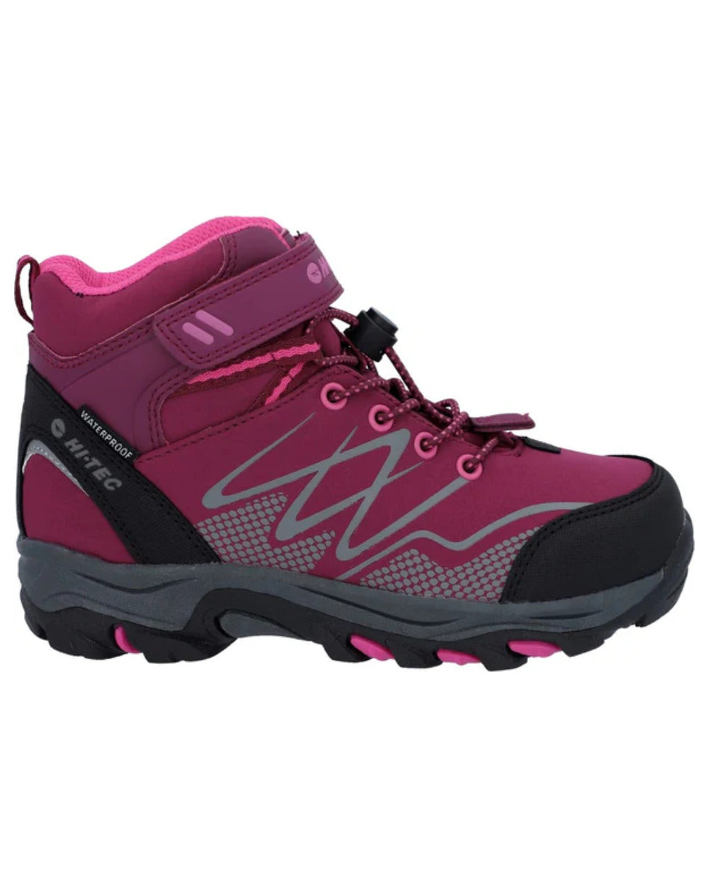 Pink Coloured Hi-Tec Childrens Blackout Mid Boots On A White Background