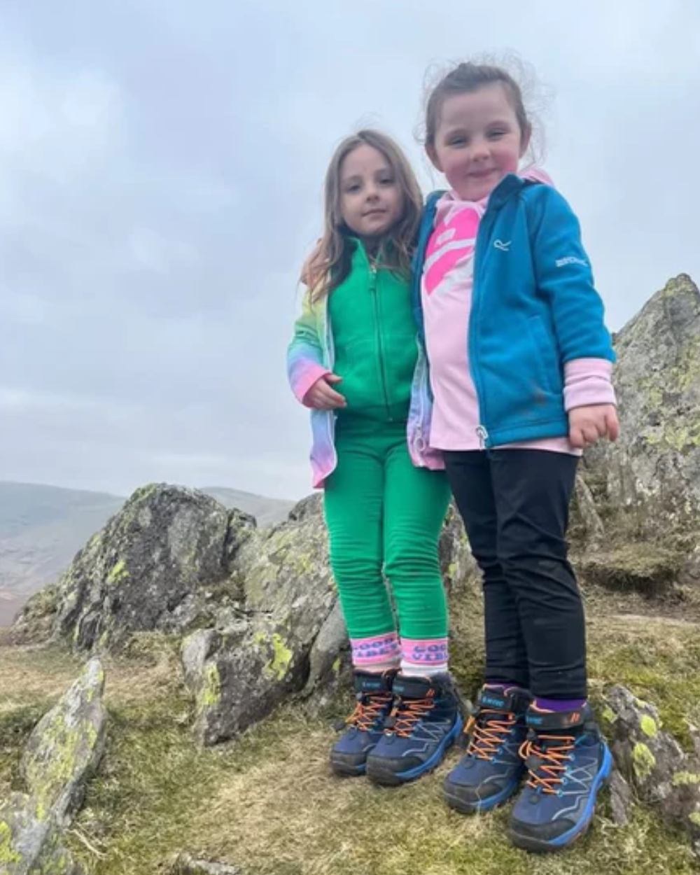 Navy Orange Lake Blue Coloured Hi-Tec Childrens Blackout Mid Boots On A Mountain Background