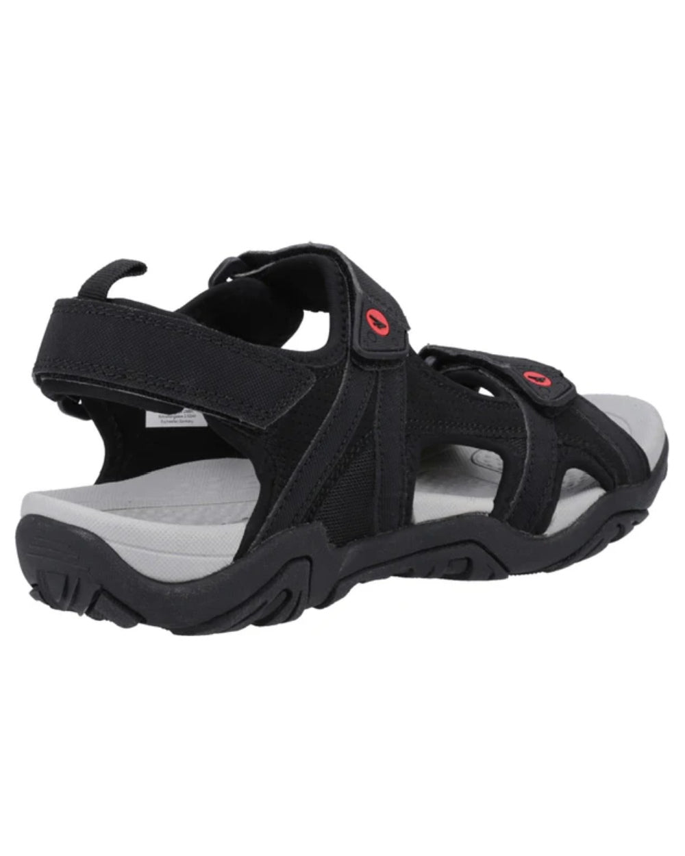 Black Grey Red Coloured Hi-Tec Crater Sandals On A White Background