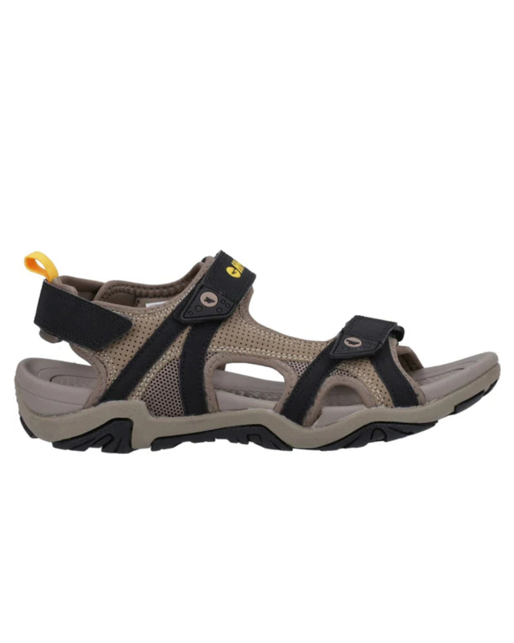 Dark Taupe Light Taupe Coloured Hi-Tec Crater Sandals On A White Background