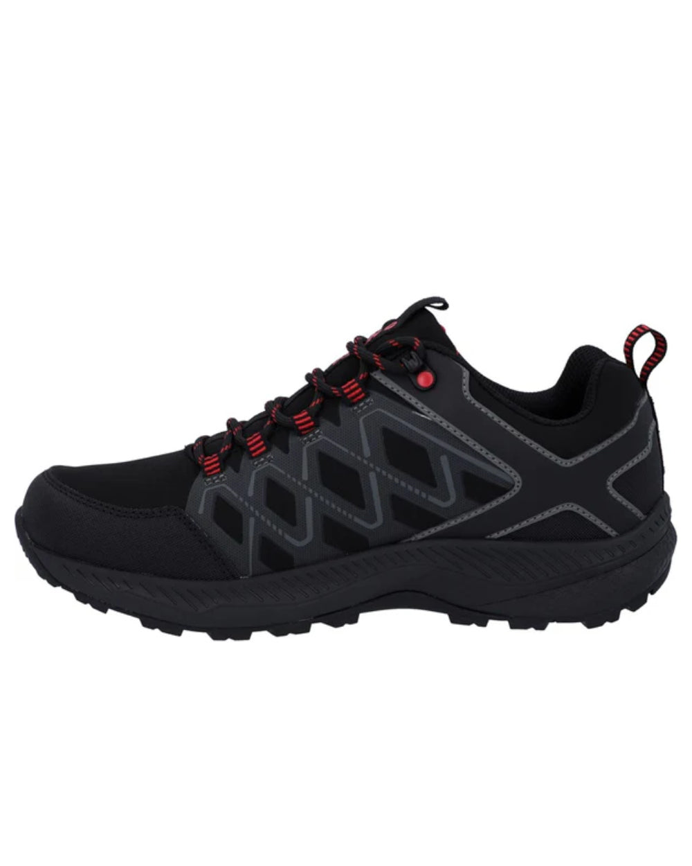 Black Coloured Hi-Tec Mens Diamonde Low Boots On A White Background