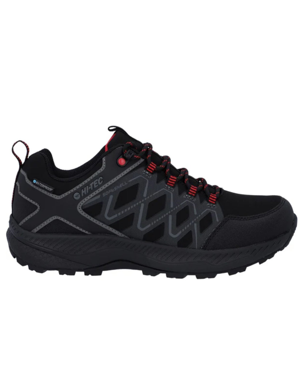 Black Coloured Hi-Tec Mens Diamonde Low Boots On A White Background