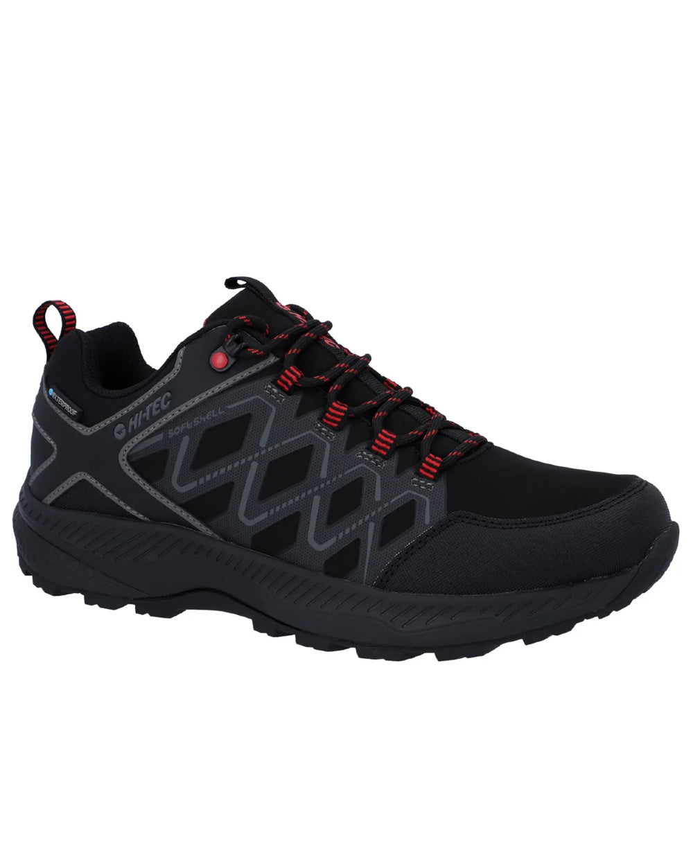 Black Coloured Hi-Tec Mens Diamonde Low Boots On A White Background