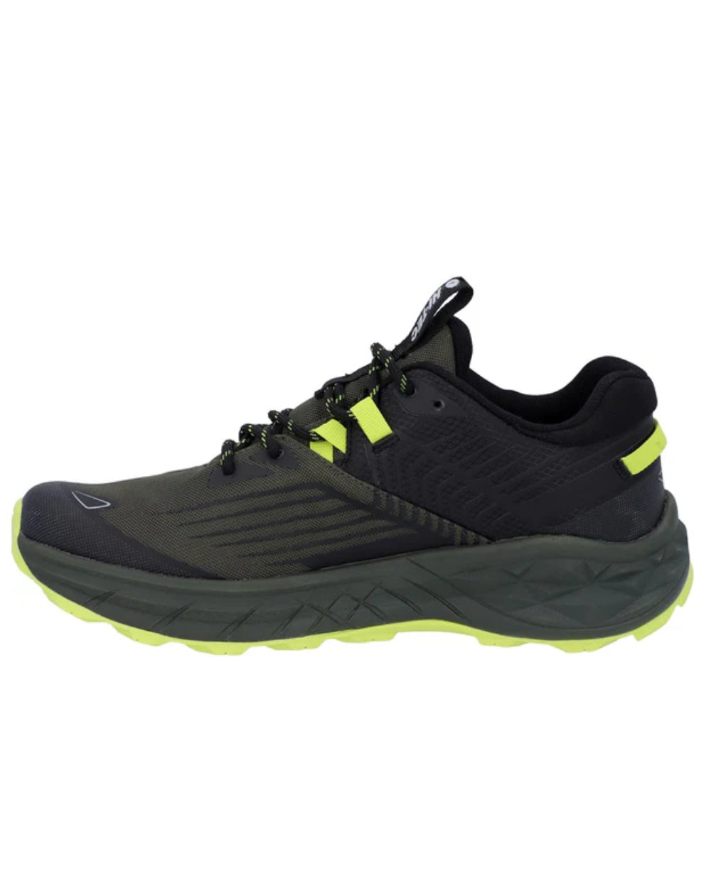 Black Olive Coloured Hi-Tec Mens Fuse Trail Low Trainers On A White Background