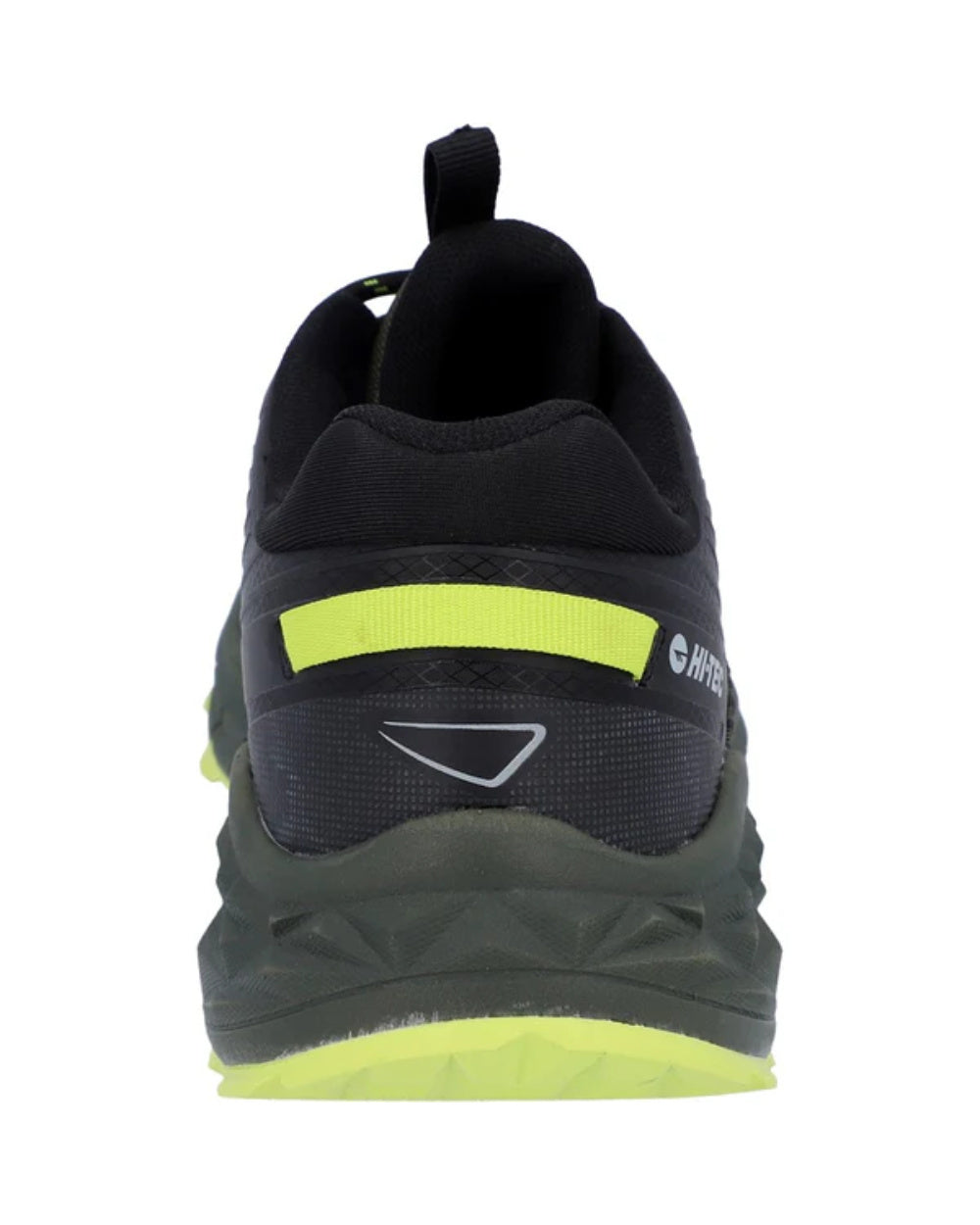 Black Olive Coloured Hi-Tec Mens Fuse Trail Low Trainers On A White Background