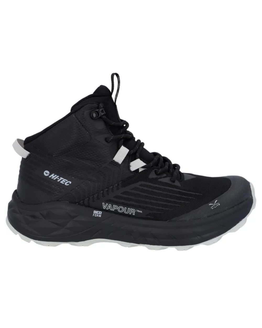 Black Grey Coloured Hi-Tec Mens Fuse Trail Mid Waterproof Trainers On A White Background