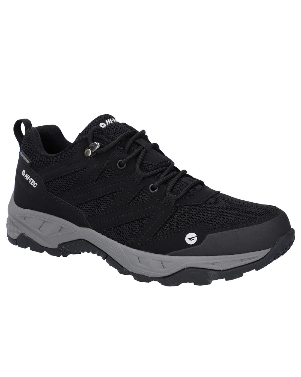 Black Coloured Hi-Tec Mens Saunter Waterproof Hiking Boots On A White Background