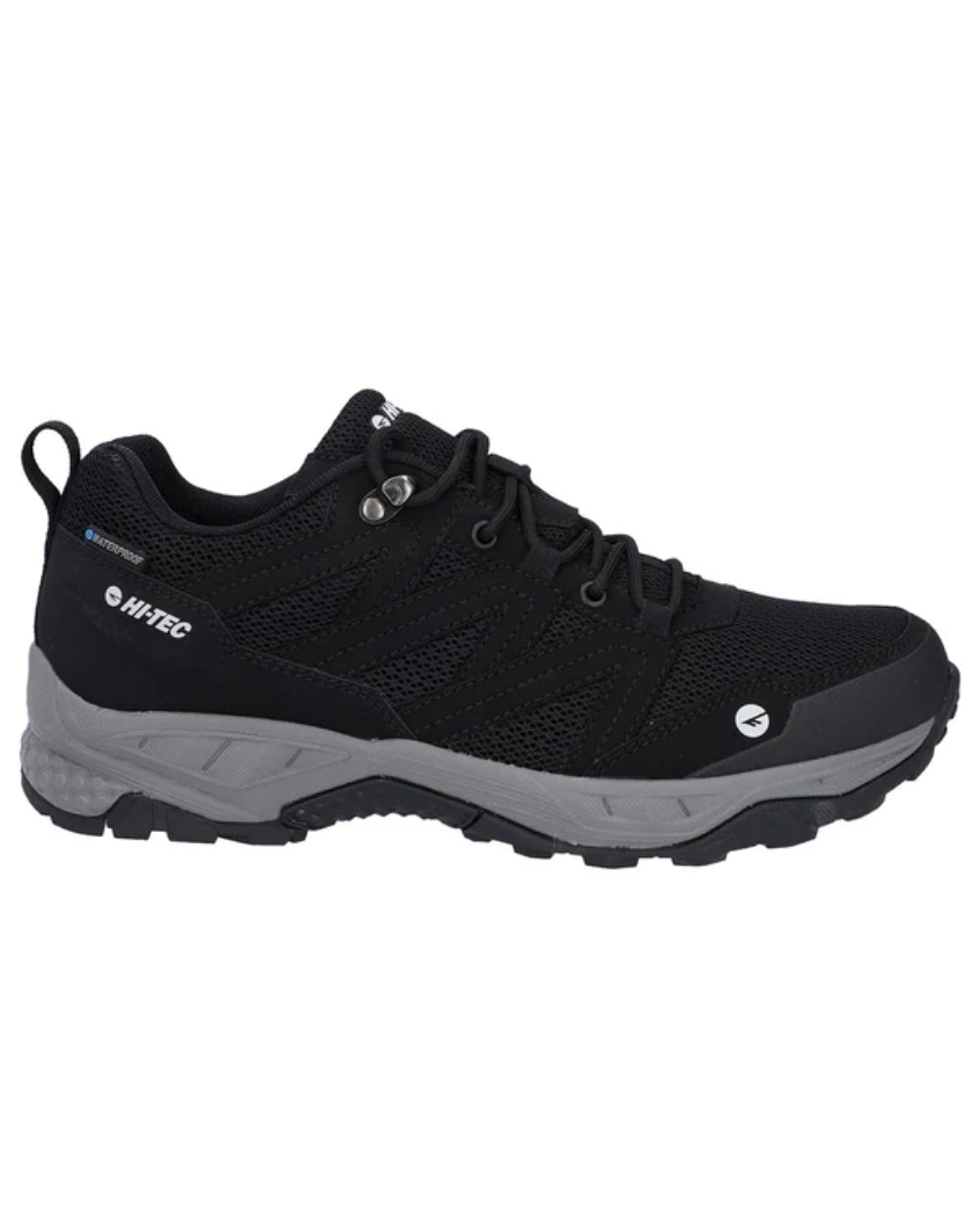 Black Coloured Hi-Tec Mens Saunter Waterproof Hiking Boots On A White Background
