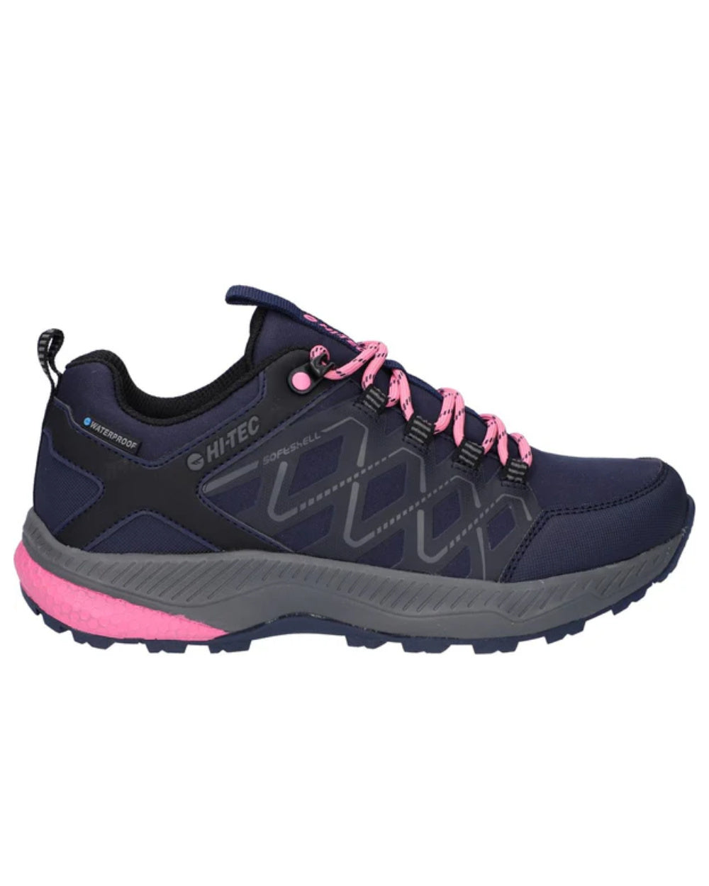 Dark Blue Coloured Hi-Tec Womens Diamonde Low Shoes On A White Background