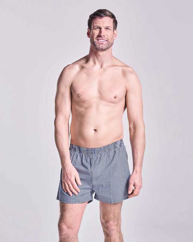 HJ Hall 2 Pack Pure Cotton Woven Boxers in Navy Check