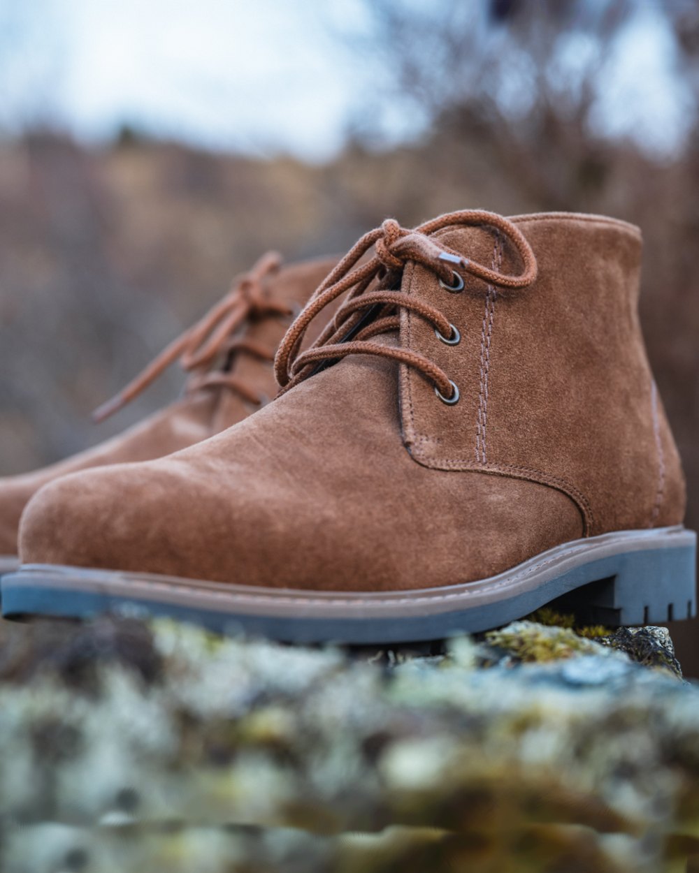 Coffee Suede Coloured Hoggs of Fife Clayton Chukka Boots On a mountain Background