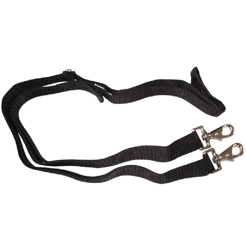 Horse rug accessories and surcingles. Black strap on a white background.