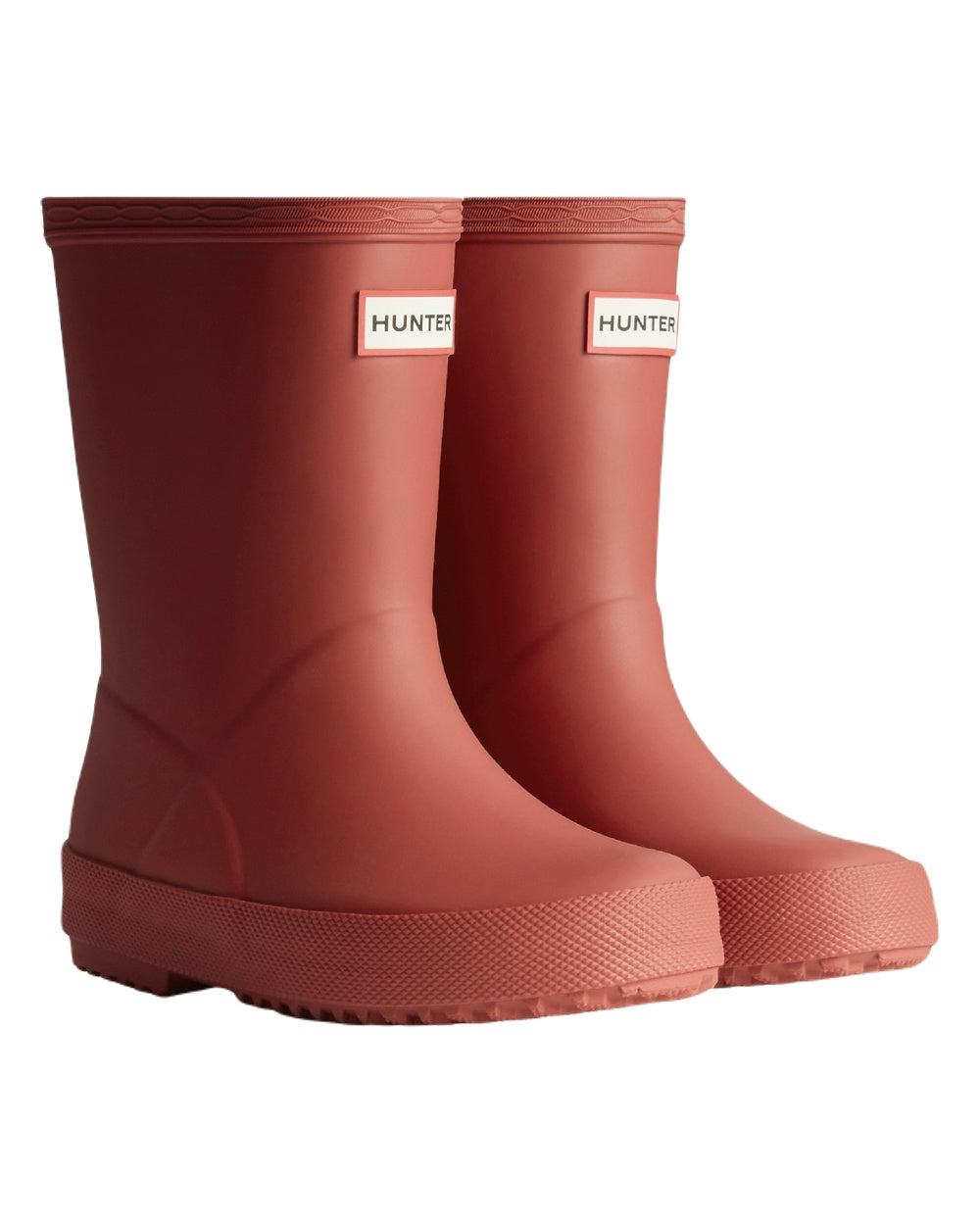 Military Red Coloured Hunter Kids First Classic Wellington Boots on White Background