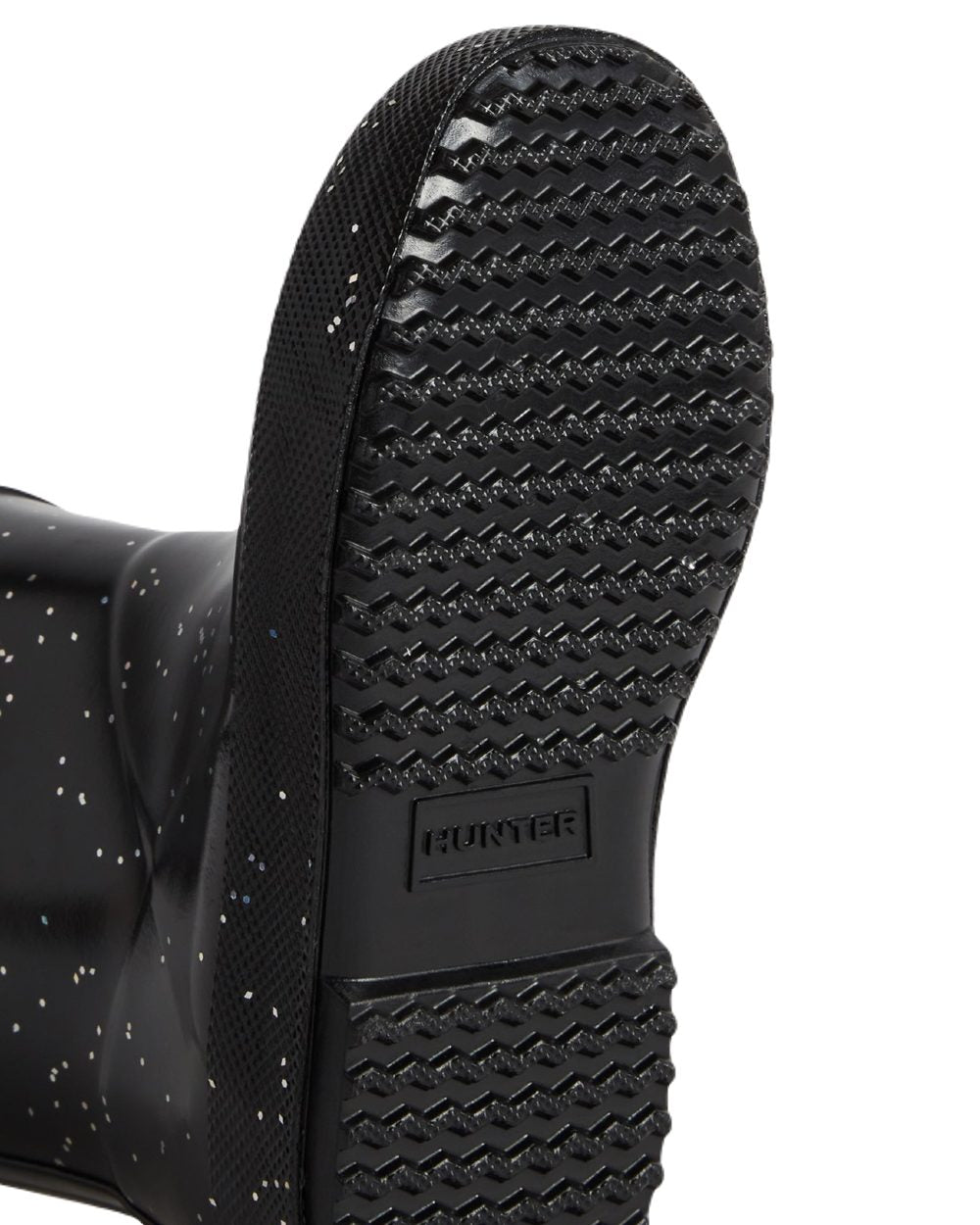 Black Coloured Hunter Kids First Original Giant Glitter Wellington Boots on White Background