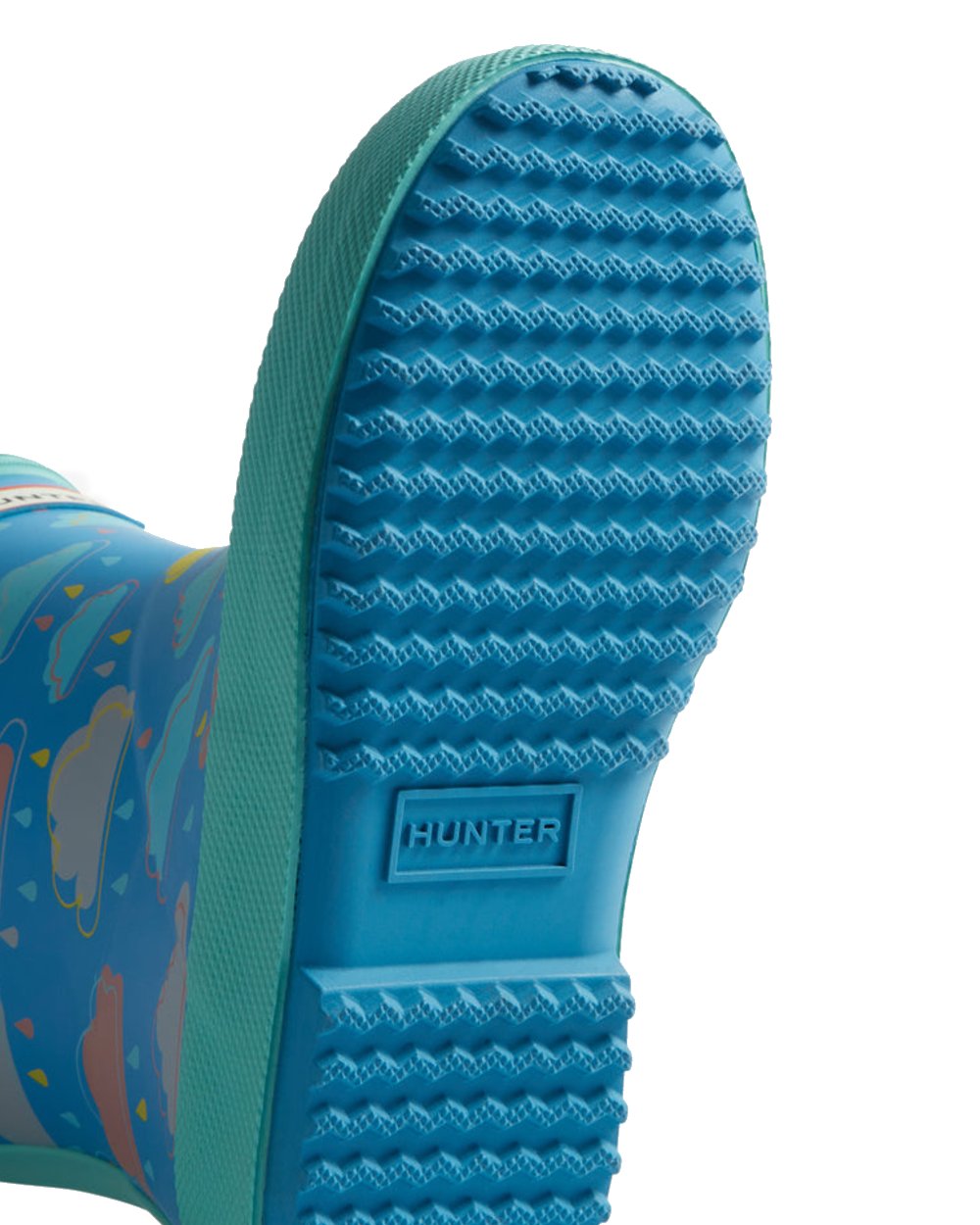 Blue Rainclouds Coloured Hunter Original Kids First Rain Cloud Print Wellingtons on White Background