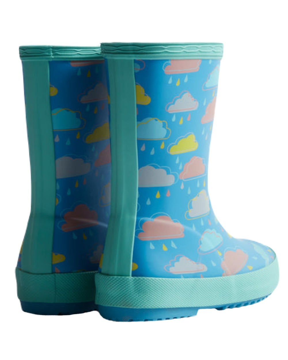 Blue Rainclouds Coloured Hunter Original Kids First Rain Cloud Print Wellingtons on White Background