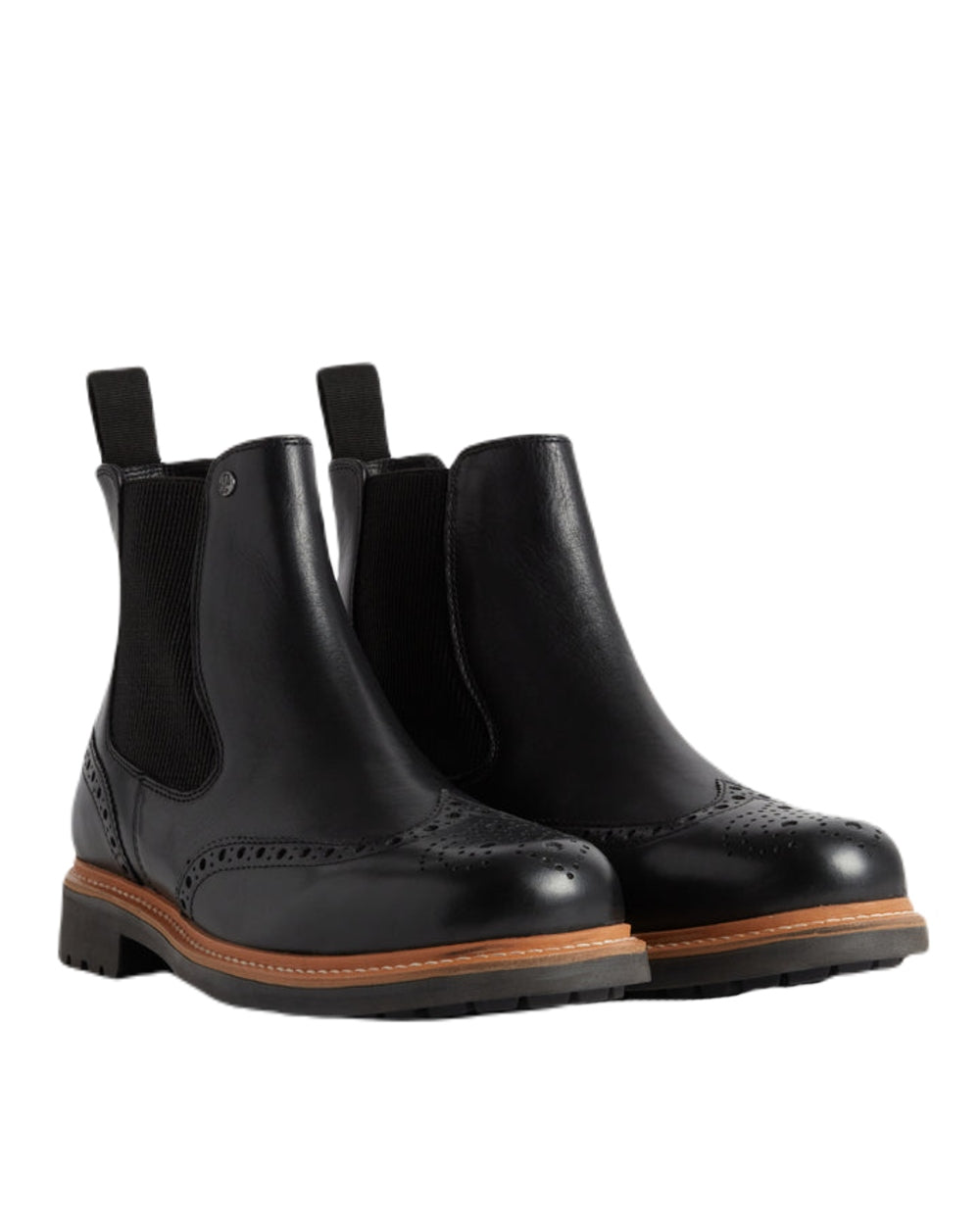 Black Coloured Hunter Mens Cawdor Brogue Dealer Boots on White Background