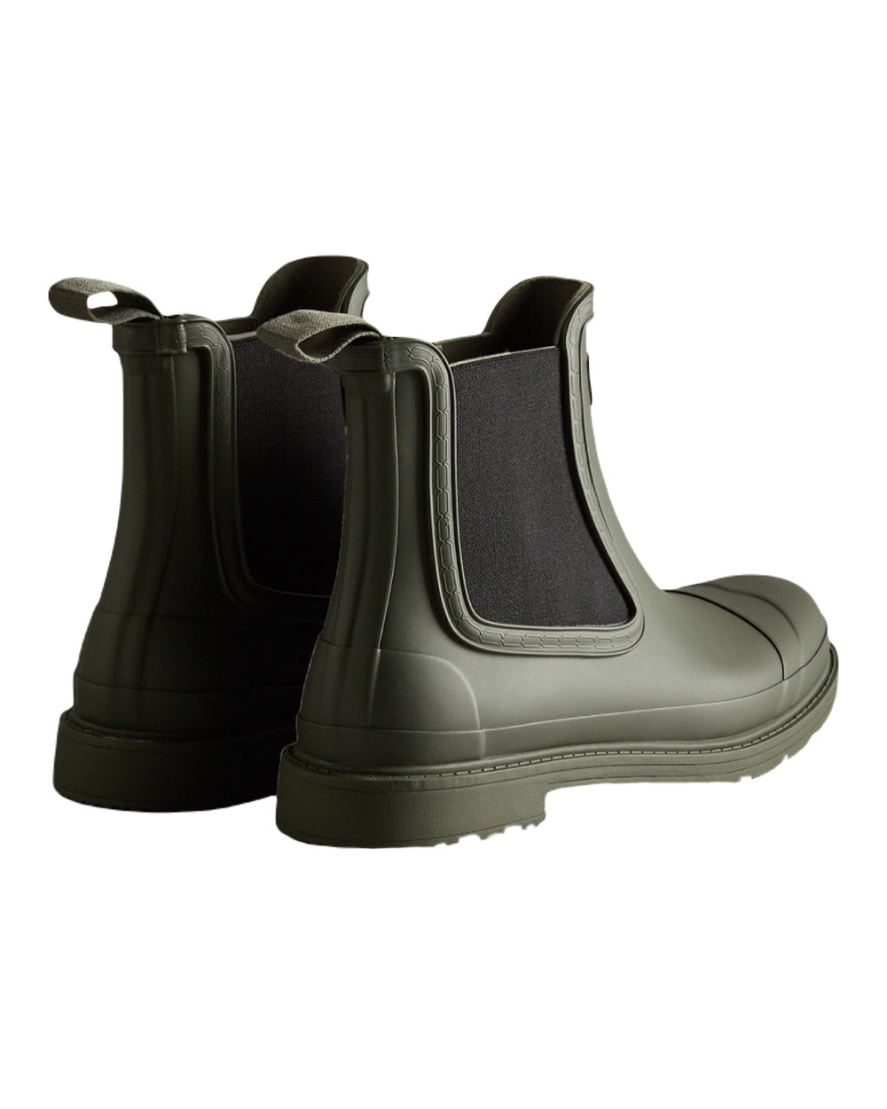 Dark Olive Coloured Hunter Mens Commando Chelsea Boots on White Background
